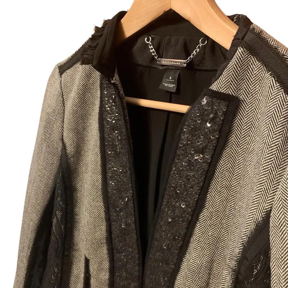 WHBM Women’s Herringbone Sequin Lace Blazer Jacket Size 4 EUC